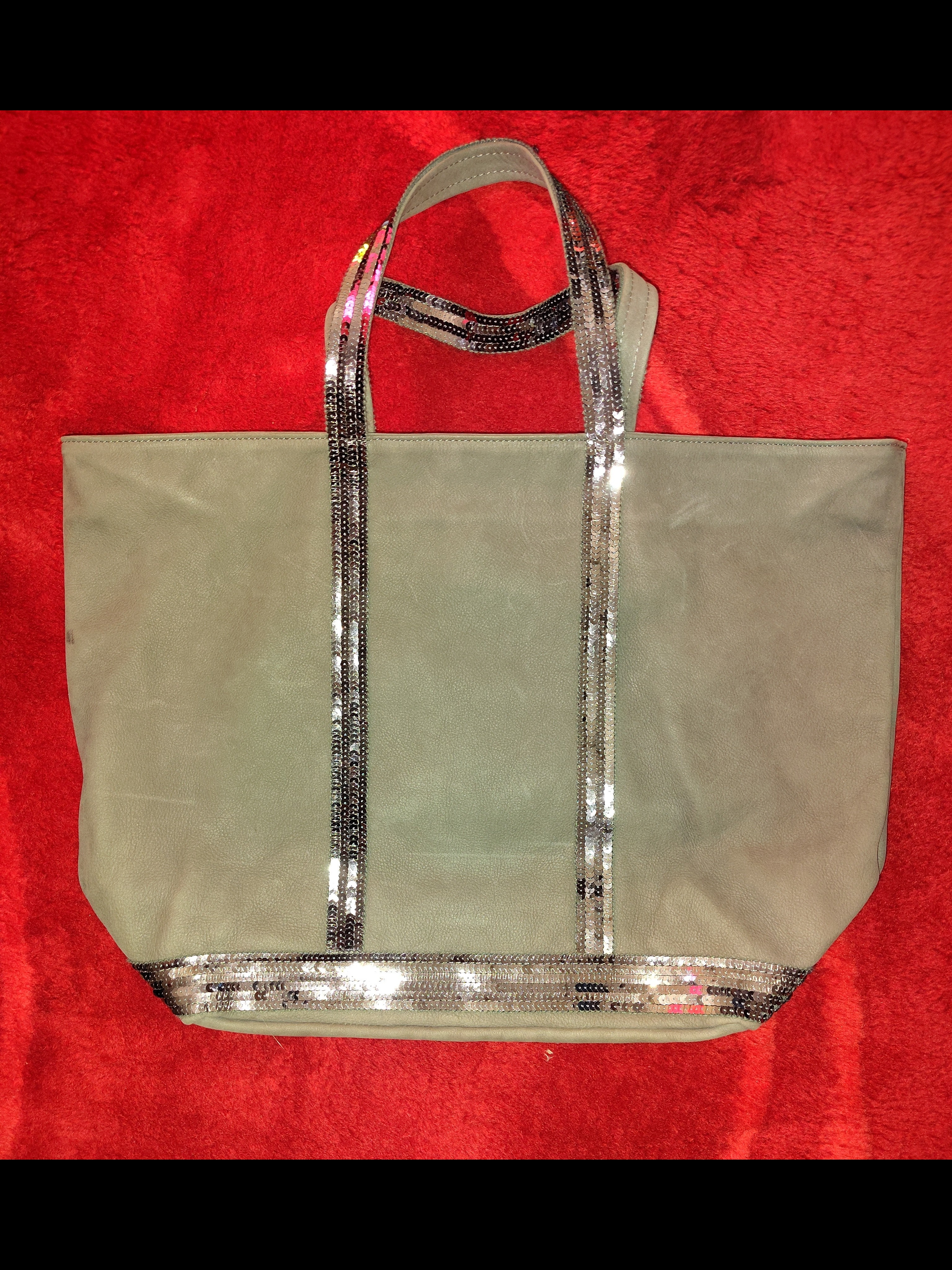 Vanessa Bruno New Large Leather & Sequin-Trim Tote Bag - Taupe